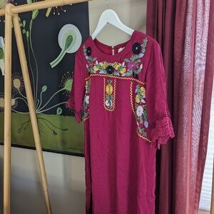 NWT Orange Creek Burgundy Embroidered Dress (L)